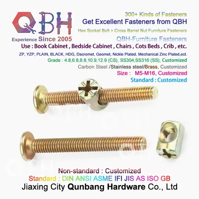 Qbh Customized Yzp Zp Wzp Bzp Zinc Plated Bolt Nut Bunk Bed Replacement Hardware