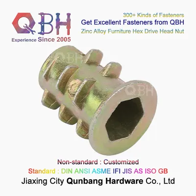 Qbh Customized Zinc Alloy Socket Exterior Tooth Wood Furniture Embedded Nut