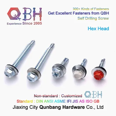 Qbh Customized Zinc Plated HDG Black Plain Zp Yzp Heat Treatment Dacromet Geomet Carbon/Stainless Steel Hex Head Washer Self Drilling Screw Roofing Fasteners