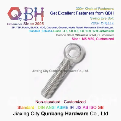 Qbh DIN 444 Customized 4.8, 5.8, 6.8, 8.8, 10.9, 12.9 Carbon Steel/SS304 SS316 A2 A4 Stainless Steel M5-M39 Half/Full Threaded Swing Eyebolt