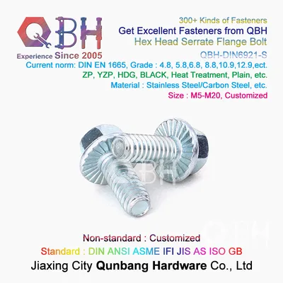 Qbh DIN 6921 Blue White Zinc Plated Bzp Wzp Zp Bwzp Hex Serrated Flange Head Locking Locked Lock Bolt Lockbolt