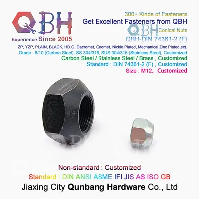 Qbh DIN 74361-2 (F) DIN74361-2 (F) DIN 74361-2 F DIN74361-2f Plain Black Yellow Blue Zinc Nickle Plated Hot DIP Galvanizing Chrome Plating Wheel Hex Conical Nut