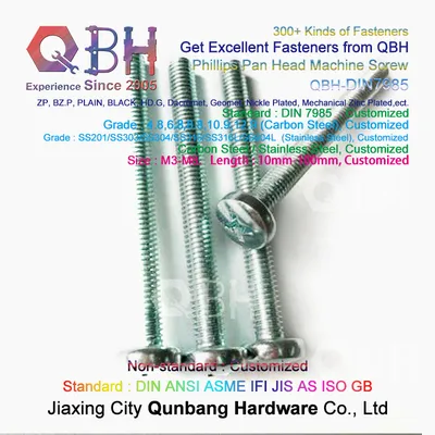 Qbh DIN 7985 Zp Yzp Wzp Bzp HDG Black Plain Dacromet Geomet Nickle Plated Phillips Pan Head Fastening Machine Screw