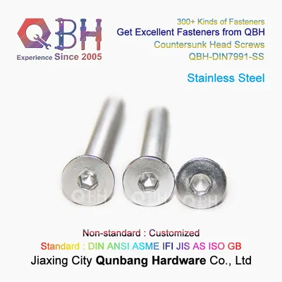 Qbh DIN 7991 Stainless Steel/Carbon Customized OEM ODM Steel Zp/Bzp/Plain/Black/HDG/Dacromet/Geomet/Nickle Plated Socket Flat Head Counter Sunk Screw