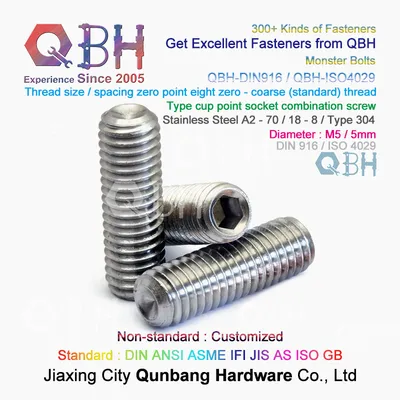 Qbh DIN 916 / ISO 4029 Stainless Steel Machinery Equipment Device Facility / Furniture Cup Point Socket Combination Screw