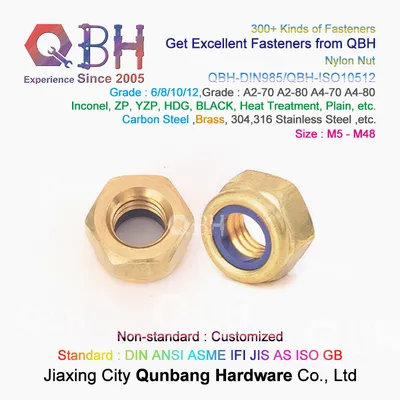 Qbh DIN 985 M5-M48 Brass Copper DIN985 Nylon Prevailing Torque Hex Lock Nuts