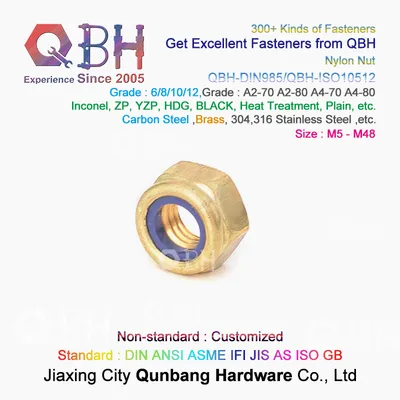 Qbh DIN 985 M5-M48 Brass Copper DIN985 Nylon Prevailing Torque Hexagon Locked Nuts