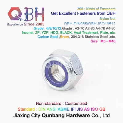 Qbh DIN 985 M5-M48 Carbon Steel White Blue Zinc Plated Zp Wzp Bzp Wbzp Bwzp DIN985 Nylon Prevailing Torque Hex Lock Nuts