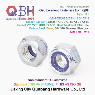 Qbh DIN 985 M5-M48 Carbon Steel White Blue Zinc Plated Zp Wzp Bzp Wbzp Bwzp DIN985 Nylon Prevailing Torque Hexagon Locked Nuts
