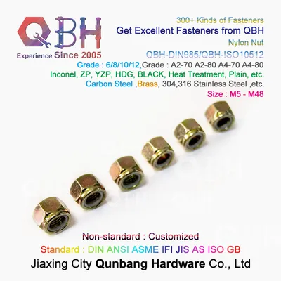 Qbh DIN 985 M5-M48 Carbon Steel Yzp Yellow Zinc-Plated Zinc Plating DIN985 Nylon Prevailing Torque Hex Hexgon Hexgonal Locknuts