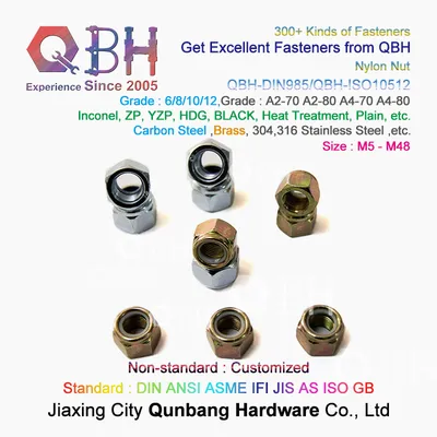 Qbh DIN 985 M5-M48 Carbon Steel Yzp Yellow Zinc-Plated Zinc Plating DIN985 Nylon Prevailing Torque Hex Lock Nuts