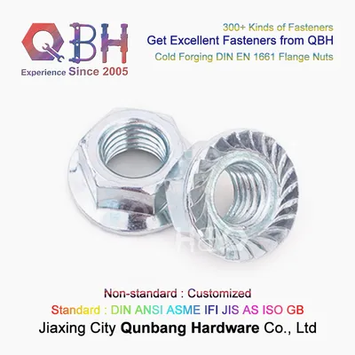 Qbh DIN En 1661 Carbon Steel CS Blue White Zinc Plated Plating Zp Wzp Bzp Bwzp Wbzp Cold Forging Serrated Flange Nuts