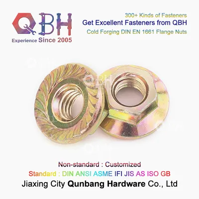 Qbh DIN En 1661 Carbon Steel CS Yellow Zinc Plated Plating Yzp Cold Forging Serrated Flange Nuts