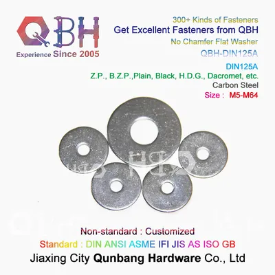 Qbh DIN125A M5-M64 Standard/Customized Carbon Stainless Steel Brass Copper Zp Yzp HDG Black Heat Treatment Flat Plated Metric Plain Washers