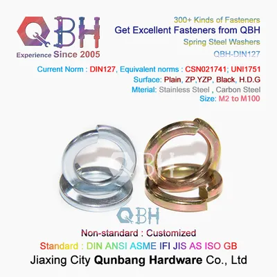 Qbh DIN127A DIN127b Zp/Yzp/Bzp/Plain/Black/HDG/Dacromet/Geomet/Nickle Plated Metal Carbon Steel/Stainless Steel OEM ODM Customized Coil Spring Backup Ring