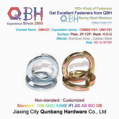 Qbh DIN127b Zp Yzp Plain HDG Black M2 to M100 Fastener Fitting Spring Washer Machine Machinery Machining Maintaining Repairing Replace Replacement Spare Parts