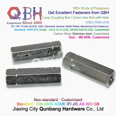 Qbh DIN1479 SS304 SS316 M6-M36 Stainless Steel Custom-Made Long Turnbuckle Hex Hexagon Side Hole Nuts
