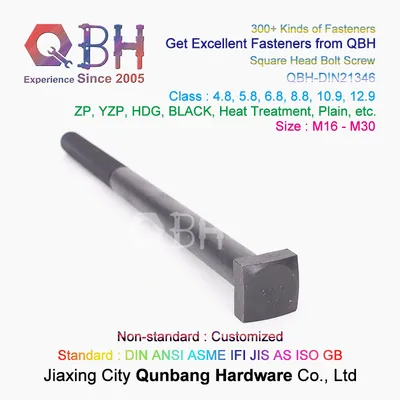 Qbh DIN21346 Shaft Guides Building Material 4.8/5.8/6.8/8.8/10.9/12.9 Carbon Stailness Steel Heavy Duty Square Head Fastener M16 - M30 Screw Bolt Price