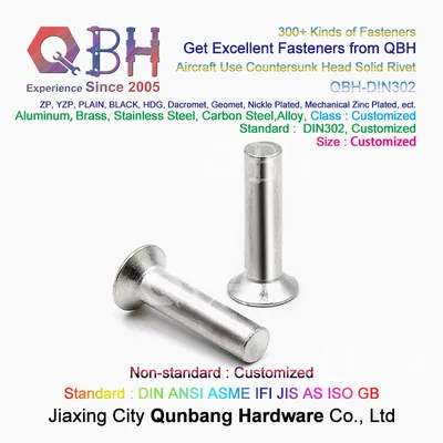Qbh DIN302 High Strength Carbon Steel Stainless Steel Countersunk Head Solid Rivet