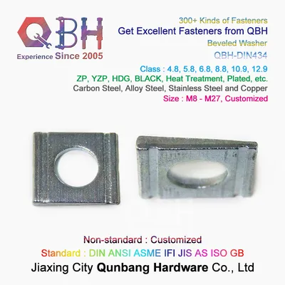 Qbh-DIN434 M8-M27 Zp Yzp HDG Black Heat Treatment Plated Carbon Steel Alloy Steel Stainless Steel Copper Brass Fastener Chamfered Gasket