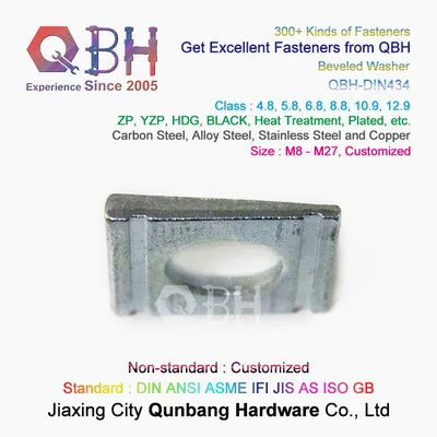 Qbh DIN434 Standard Customized HDG Carbon Stainless Steel Square Washer Beveled