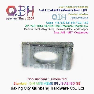 Qbh-DIN434 Zp Yzp HDG Black Heat Treatment Plated Carbon Steel Alloy Steel Stainless Steel Copper Brass Chamfered Washer