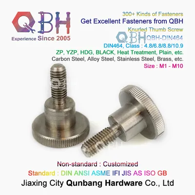 Qbh DIN464 Zp/Plain/Black/HDG/Dacromet/Geomet/Nickle Plated Carbon Steel Stainless Steel Brass Copper Alloy Round Head Knurled Thumb Shoulder Fastenings