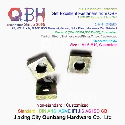 Qbh DIN562 M1.6-M10 Grade 6 Carbon Steel Plain Surface Treatment DIN 562 Special Square Thin Nuts