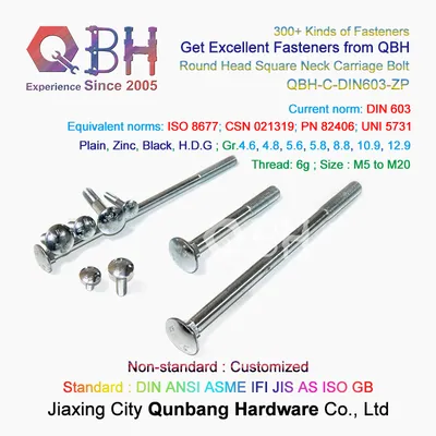 Qbh DIN603 Carriage Bolts (M5-M20 Cl. 4.8/6.8)