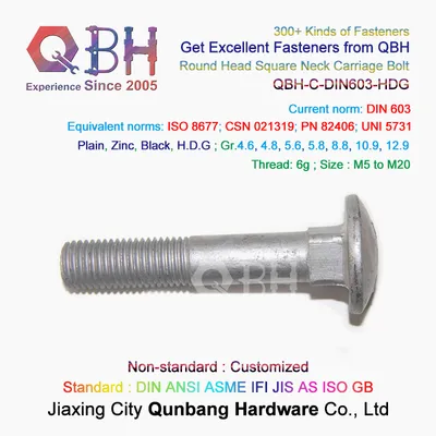 Qbh DIN603 ISO 8677 Csn 021319 Pn 82406 Uni 5731 Wzp Carriage Square Neck Cup Head Bolt