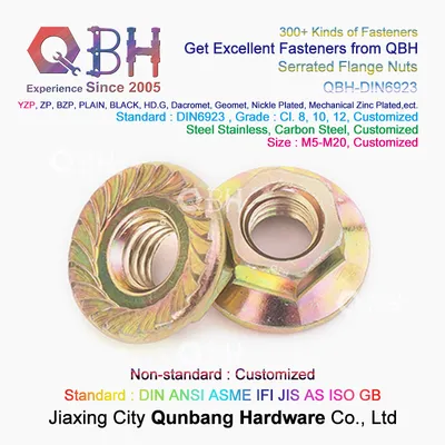 Qbh DIN6923 M5-M20 Cl 8, 10, 12 Black Zinc HDG Heat Treatment Dacromet Geomet Serrations Flange Prevailing Torque Nutsert