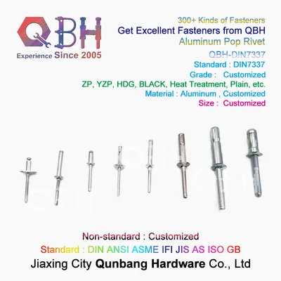 Qbh DIN7337 Aircraft Airplane Plane Use Dome Countersunk Head Aluminum Closed/Open End Type Blind Pop Rivet Fastener