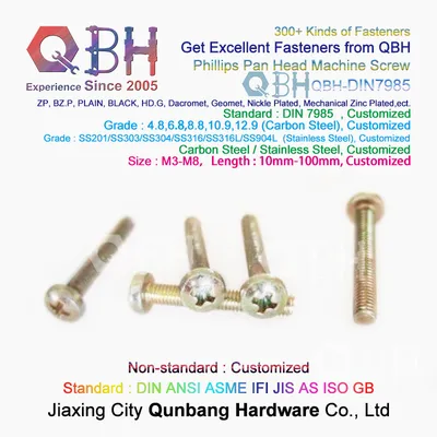 Qbh DIN7985 Phillips Cross Pan Head Carbon Steel 1010/1022 OEM ODM Custom-Made Custom Made Flat Round Washer Machine Screw