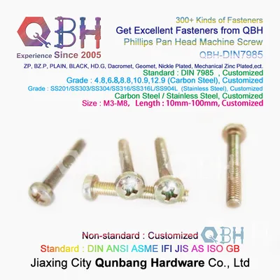 Qbh DIN7985 Phillips Cross Pan Head Carbon Steel 1010/1022 Screw Customized Machine Machinery Machining Maintaining Repairing Replace Replacement Spare Parts