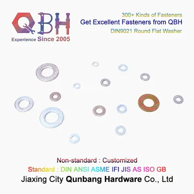Qbh DIN9021 Plain Black Yellow Blue Zinc Nickle Plated Hot DIP Galvanizing Chrome Plating DIN 9021 Round Flat Washer