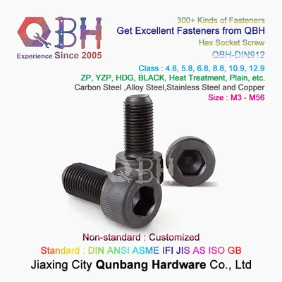 Qbh DIN912 Hex Socket Head Cap with Full/Half Threaded Black Carbon Steel Screw