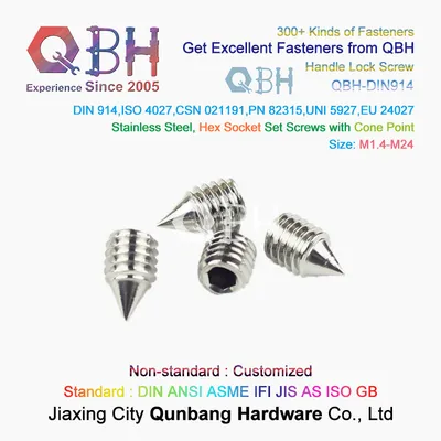 Qbh DIN914/ISO4027/Uni5927 Carbon Steel/Stainless Steel Furniture Fitting Handle Fixing Spare Parts Fastener Hex Hexagon Socket Head Set Cone Point Screw