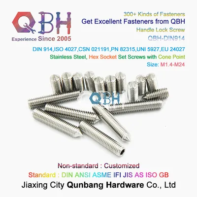 Qbh DIN914/ISO4027/Uni5927 Stainless Steel Cone Point Furniture Fitting Handle Fixing Spare Parts Fastener Hex Hexagon Socket Set Screws