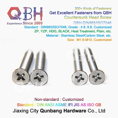 Qbh DIN965 Stainless Steel Cross Recessed Flat Countersunk Head Machine Machinery Machining Screw Counter Sunk Bolt