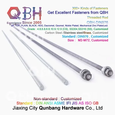 Qbh DIN976 4.8 6.8 8.8 10.9 12.9 Prefabricated Building Materials Carbon Steel Stainless Steel Structure Thread Threaded Washers Nuts Studs