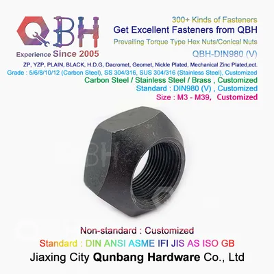 Qbh DIN980 (V) DIN980V DIN980 (V) DIN 980 V HDG Zinc Plated Black Yzp Wheel Hub Lock Hex Conical Nuts Automobile Automotive Car Auto Components Hardwares