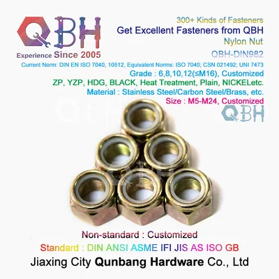 Qbh DIN982 DIN 982 M5-M24 Yzp Yellow Zinc-Plated Zinc Plating Non-Metallic Nylon Insert Prevailing Torque Carbon Steel CS Hex Hexagon Hexagonal Nylock Nuts