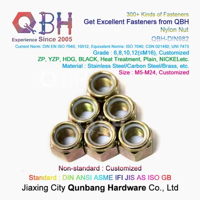 Qbh DIN982 DIN 982 M5-M24 Yzp Yellow Zinc-Plated Zinc Plating Nylon Non-Metallic Insert Prevailing Torque Hex Hexagon Hexagonal Thick Locked Nuts