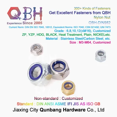 Qbh DIN982 Stainless Steel/Carbon Steel/Brass Hexagonal Hexagon Hex Nylon Insert Lock Elastic Stop Nut
