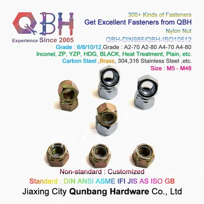 Qbh DIN985 Nylon Insert Self Locked Carbon Steel M5-M48 Customized Yzp Yellow Zinc-Plated Zinc Plating DIN 985 Hex Nylock Nut