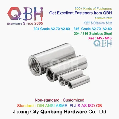 Qbh Extending Screw Bolt Double Female Thread Round Cylindric Sleeve Barrel Extension Extended Length Coupling Nut Connector Internal Threaded Fasteners