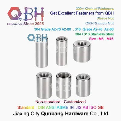 Qbh Extending Screw Bolt Length Double Female Thread Round Cylindrical Cylindric Columnar Sleeve Barrel Extension Extended Blind Connector Coupling Joint Nut