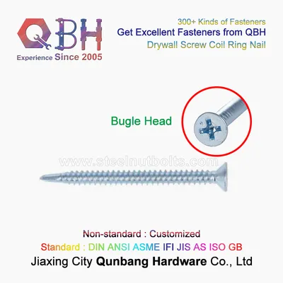 Qbh Fine Full Thread Threaded Self Tapping Phillips Drive Cross Slotted Head Black Zinc HDG Heat Treatment Dacromet Geomet Gray Phosphate Drywall Screws