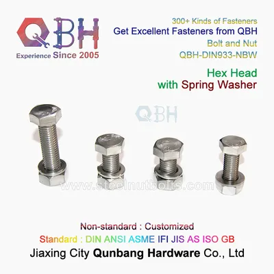 Qbh Full Metal Carbon SS304/SS316 Stainless Steel DIN933 DIN931 Full Half Thread Hexagon Hex Solar Spring Washer Bolts Nuts Machining Machinery Accessories
