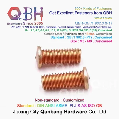 Qbh GB / T 902.3 (PT) / ISO 13918 (PT) / DIN 32501 (-1) Brass Copper Welding Self Clinching Stud